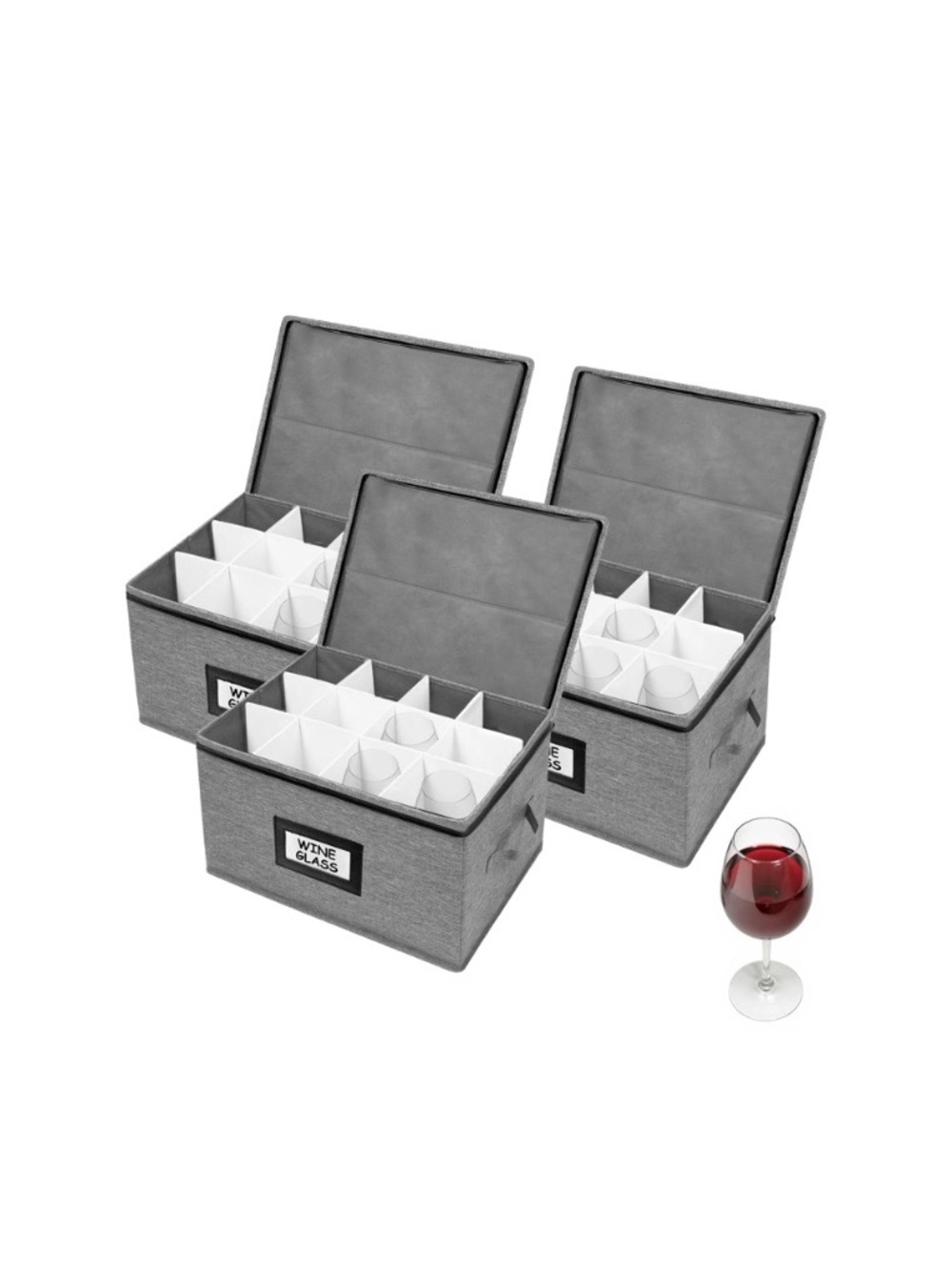 Wine Glass Storage Box 3-Pack - Holds 36 Stemware Glasses - SHIP ALONE